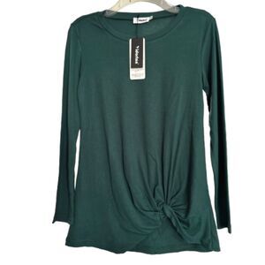 Yidarton Woman's S Comfy Front Twist Knot Long Sleeve Fall Green T Shirt #Y